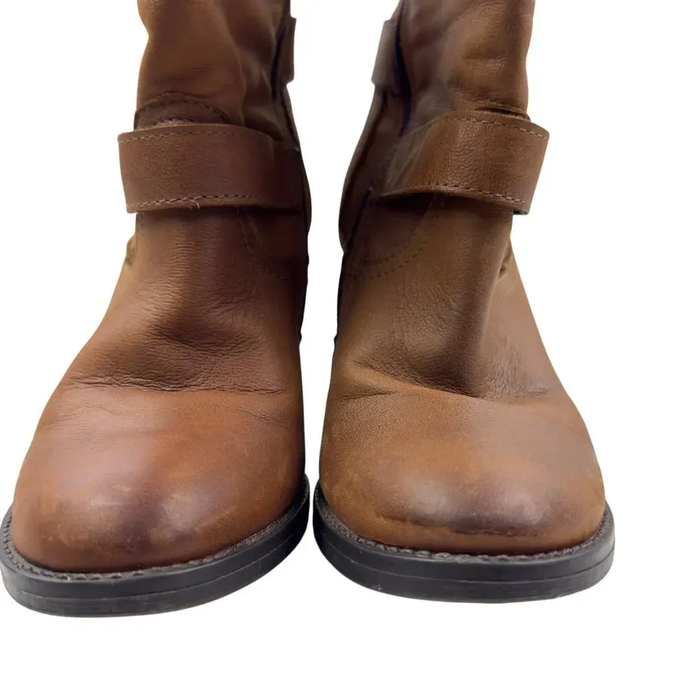 Steve Madden Yara Brown Western Moto Buckle Mid Calf Booties Women's Size 8